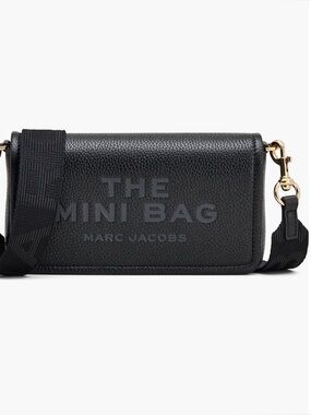 Marc Jacobs Black Textured Leather Mini Messenger with Webbed Strap